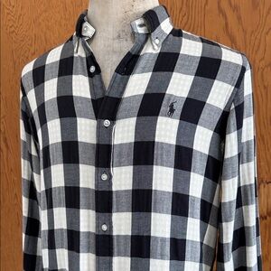 Polo by Ralph Lauren Men's size medium Plaid Shirt in Black and White button up